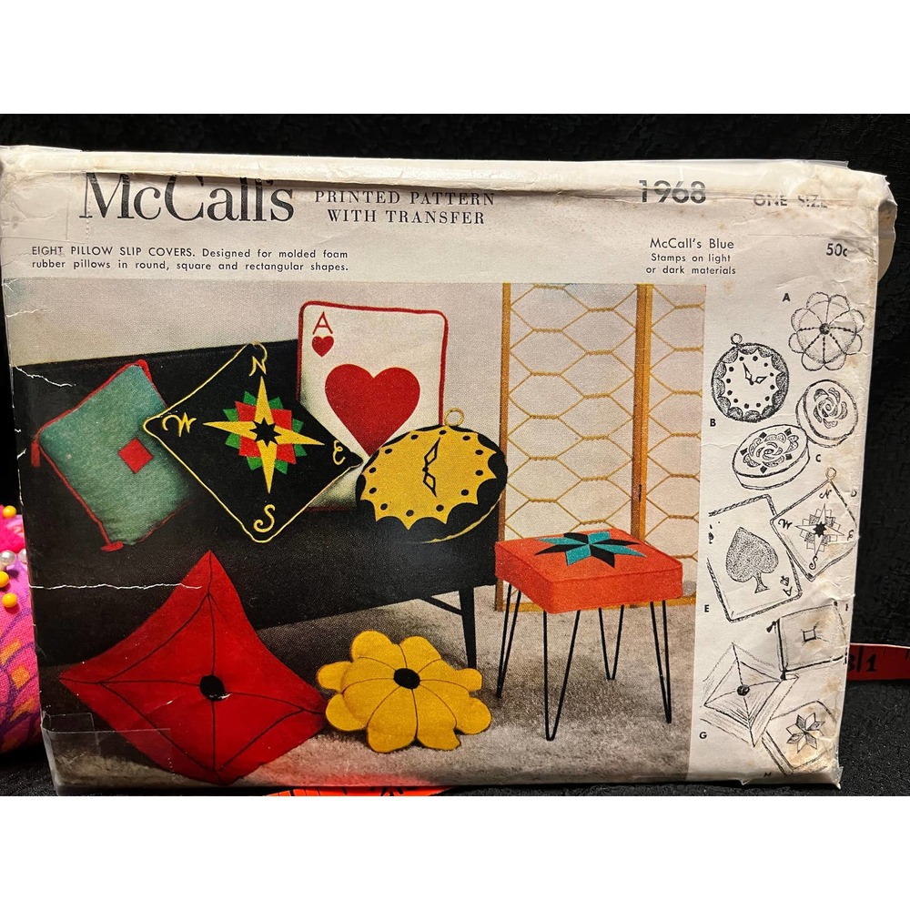 McCalls 1968 60's Pillow's slipcovers, Ottoman covers Transfers included